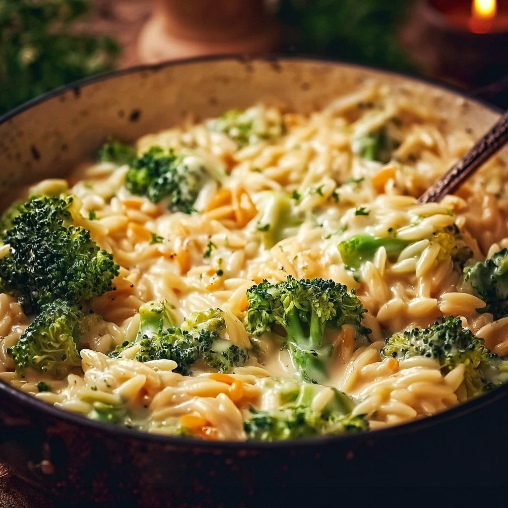 Creamy One-Pot Broccoli Cheddar Orzo