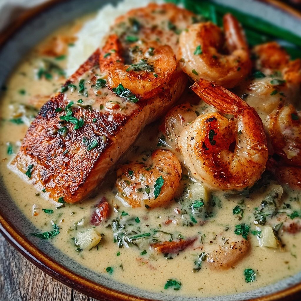 Cajun Shrimp and Salmon with Garlic Cream Sauce