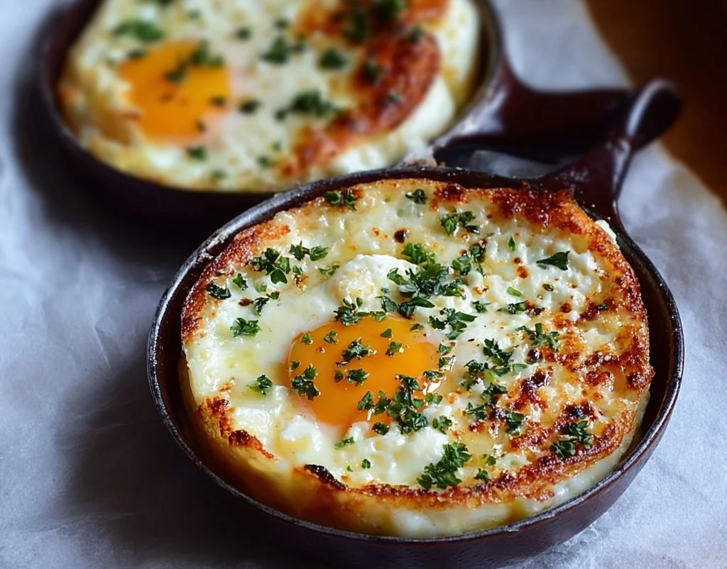Delicious baked cottage cheese eggs served in a bowl