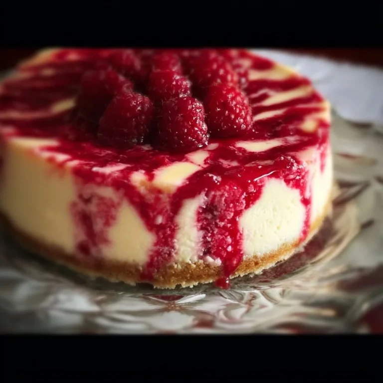 Baked Raspberry Cheesecake with fresh raspberries on top