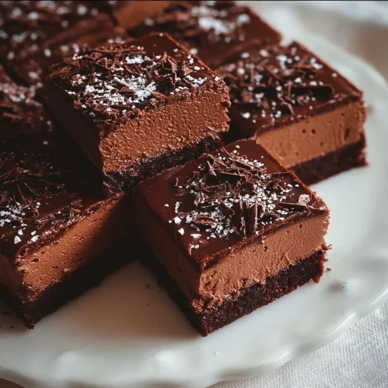 Delicious chocolate mousse brownies topped with creamy chocolate ganache.
