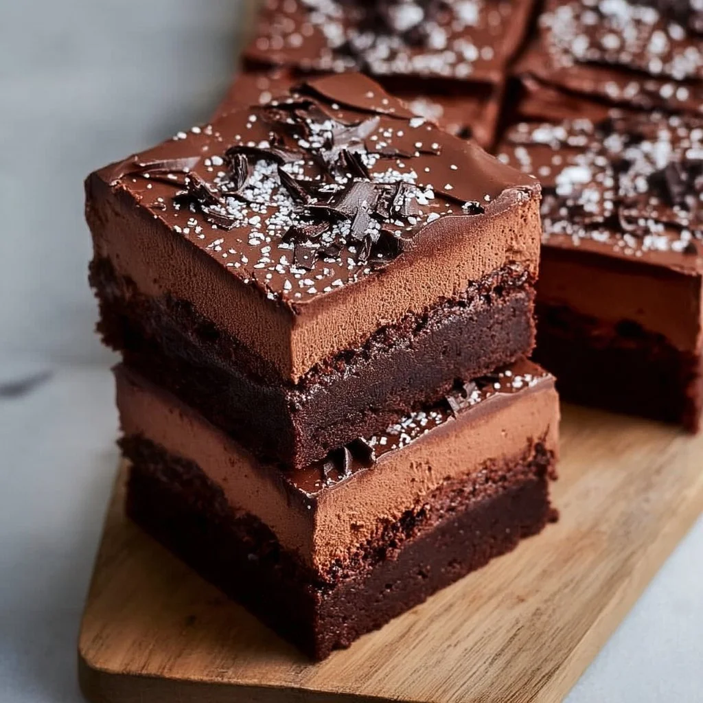 Delicious Chocolate Mousse Brownies topped with chocolate shavings