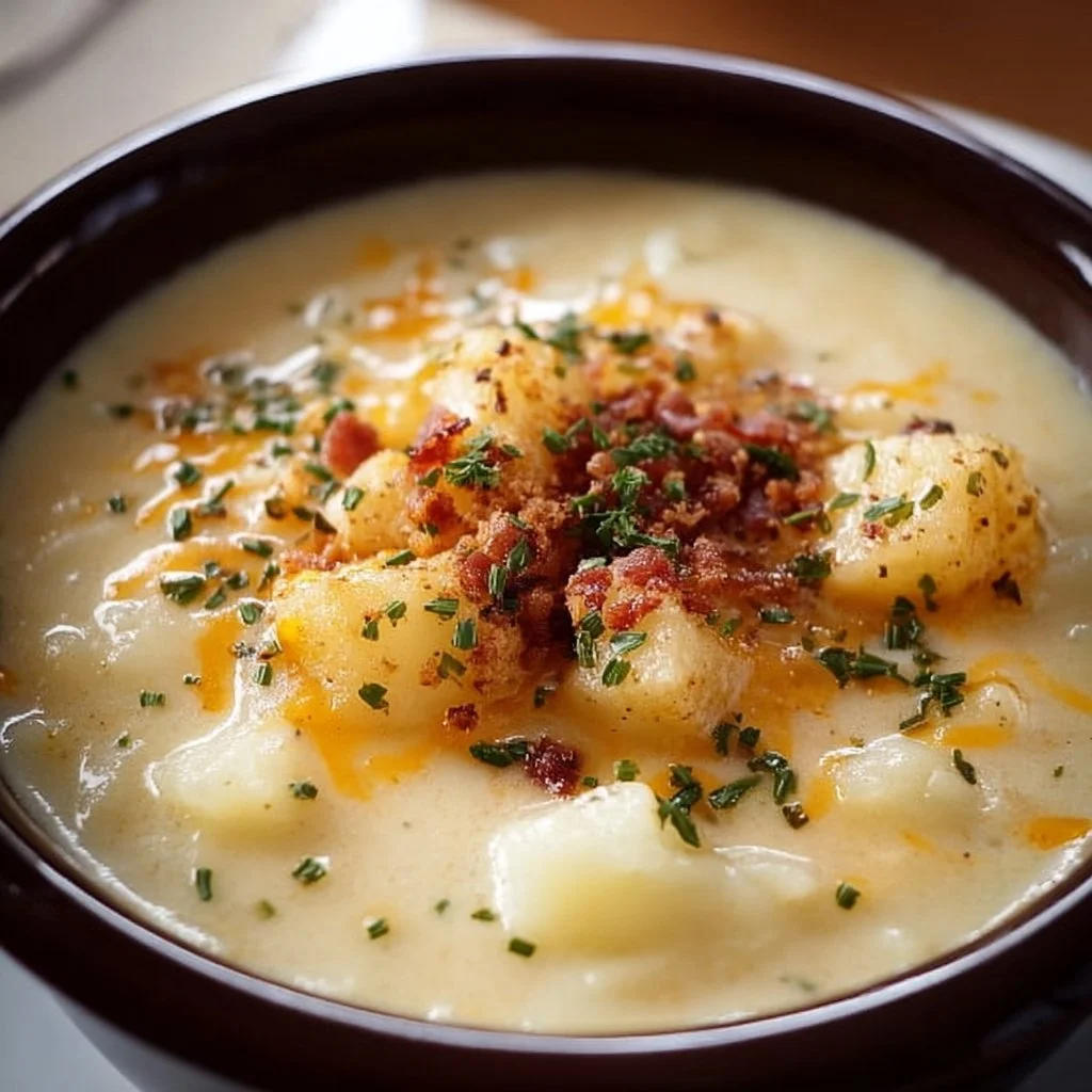 Creamy Crock Pot Crack Potato Soup garnished with cheese and green onions