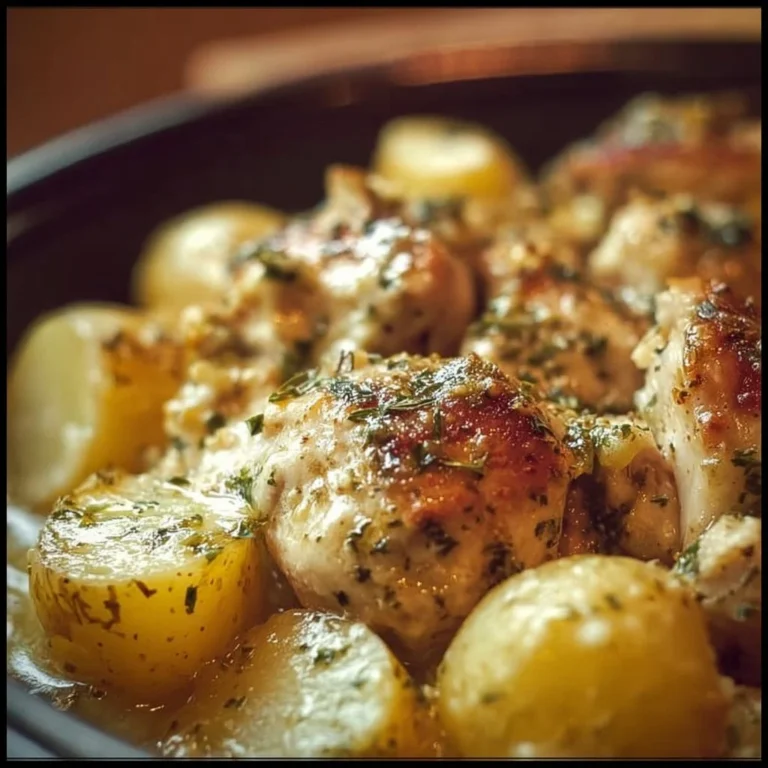 Delicious Garlic Parmesan Chicken with potatoes cooked in a Crockpot.