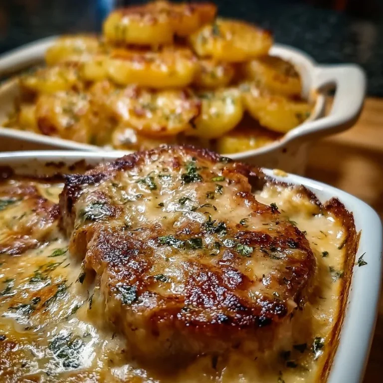 Indulgent smothered pork chop casserole with scalloped potatoes