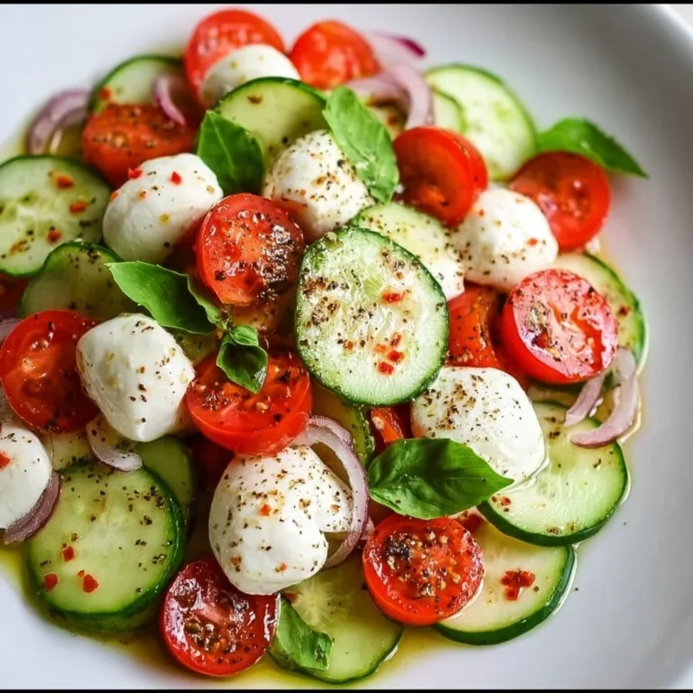 Juicy Cucumber Caprese Salad with fresh tomatoes and basil