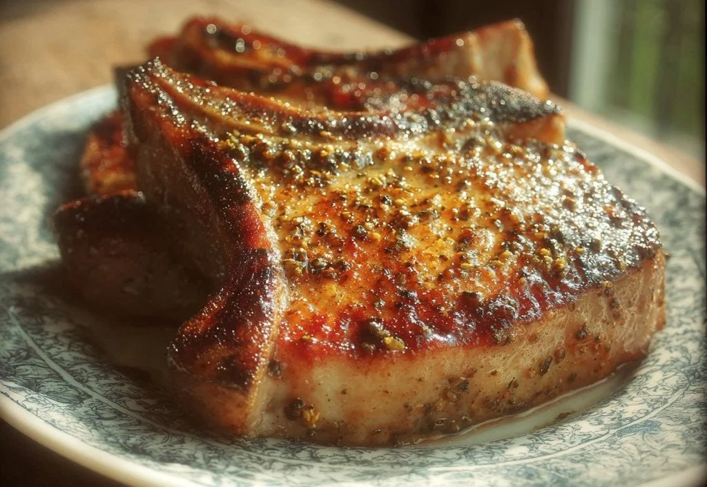Juicy, flavor-packed pork chops served with fresh herbs and spices