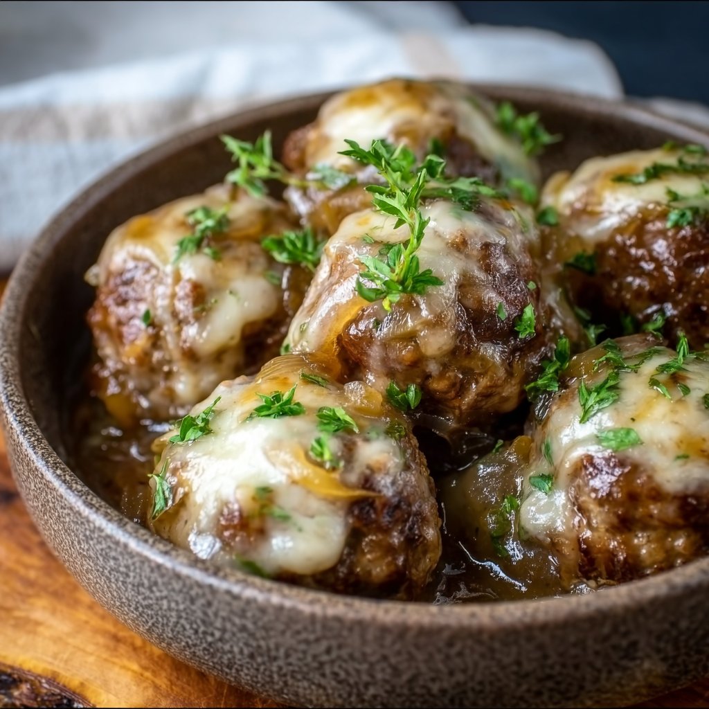 Crockpot French Onion Meatballs