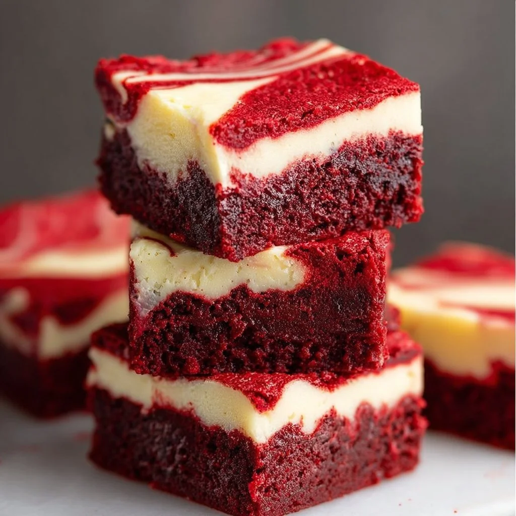 Delicious red velvet cheesecake brownies topped with cream cheese frosting