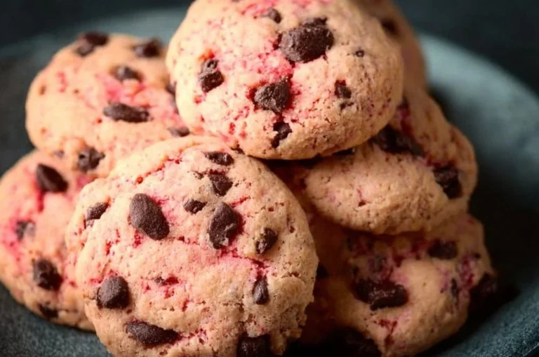 Strawberry Cake Mix Chocolate Chip Cookies fresh out of the oven