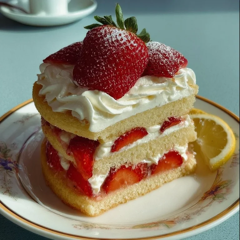 Delicious strawberry lemon shortcake garnished with fresh strawberries and lemon zest.