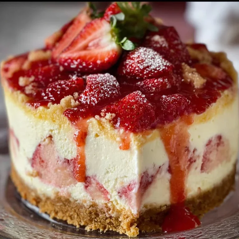 Delicious Strawberry Shortcake Cheesecake with fresh strawberries and whipped cream