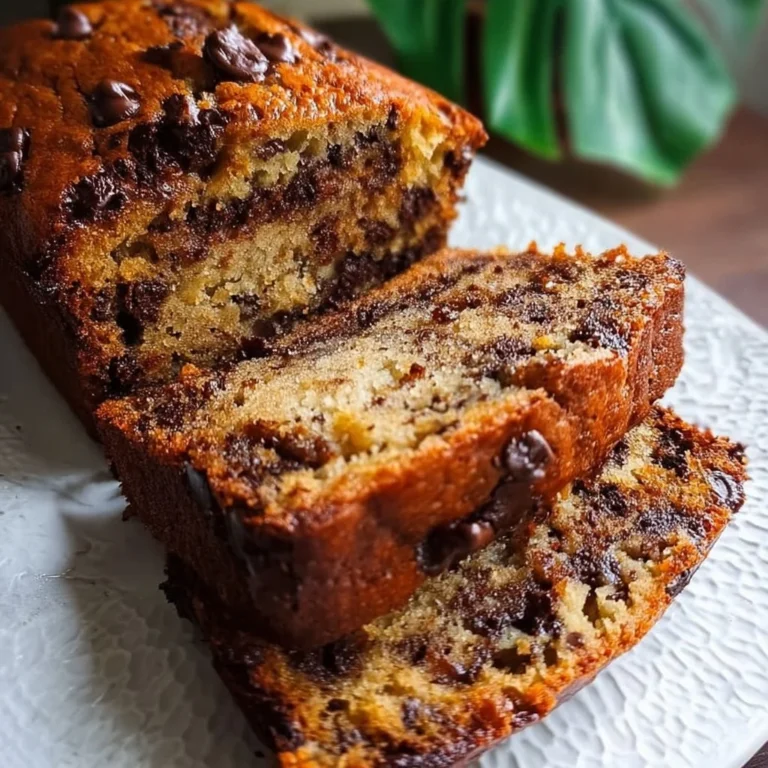 Super Moist Chocolate Chip Banana Bread with chocolate chips on a wooden board