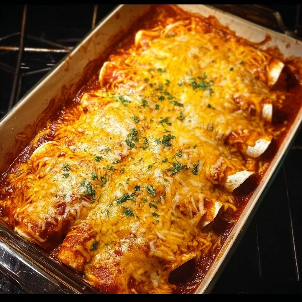 Delicious quick and easy chicken enchiladas topped with cheese and salsa.