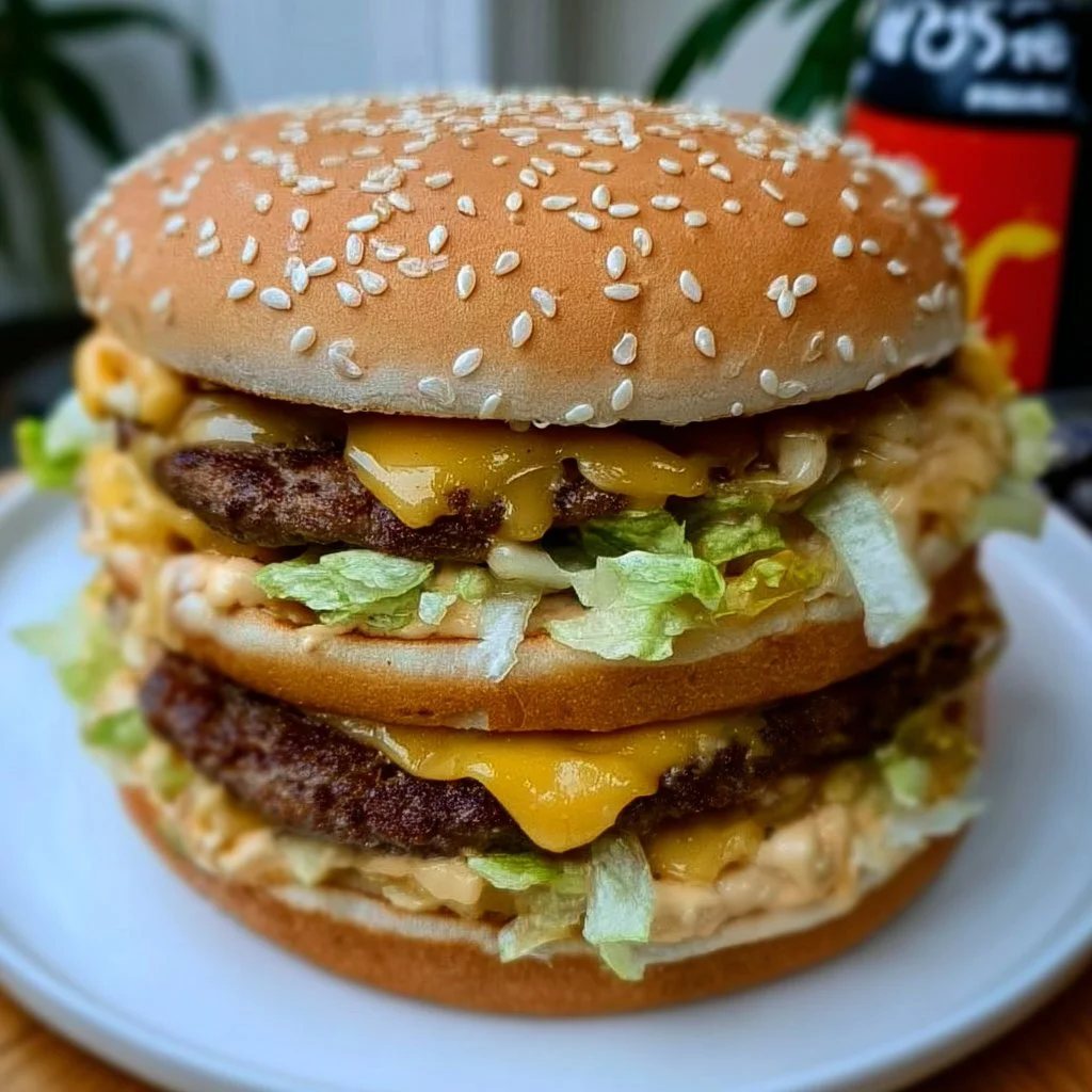 Homemade Big Mac burger with special sauce and fresh ingredients