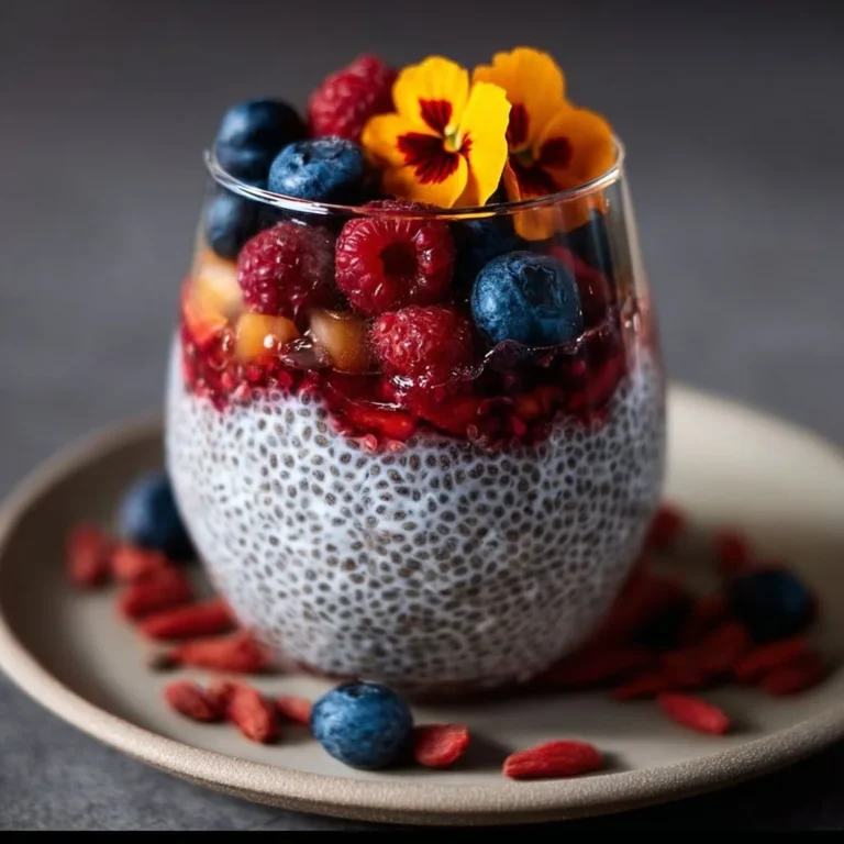 A bowl of delicious chia pudding topped with fresh fruits and nuts