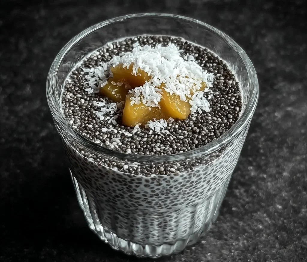 Delicious chia seed pudding topped with fresh fruits and nuts