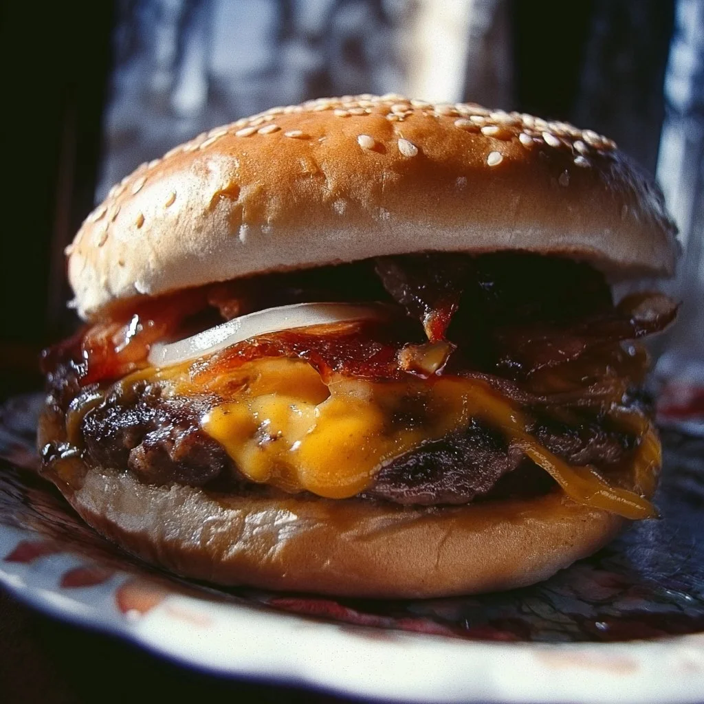 Delicious Crack Burger with toppings and sauces ready to be enjoyed.