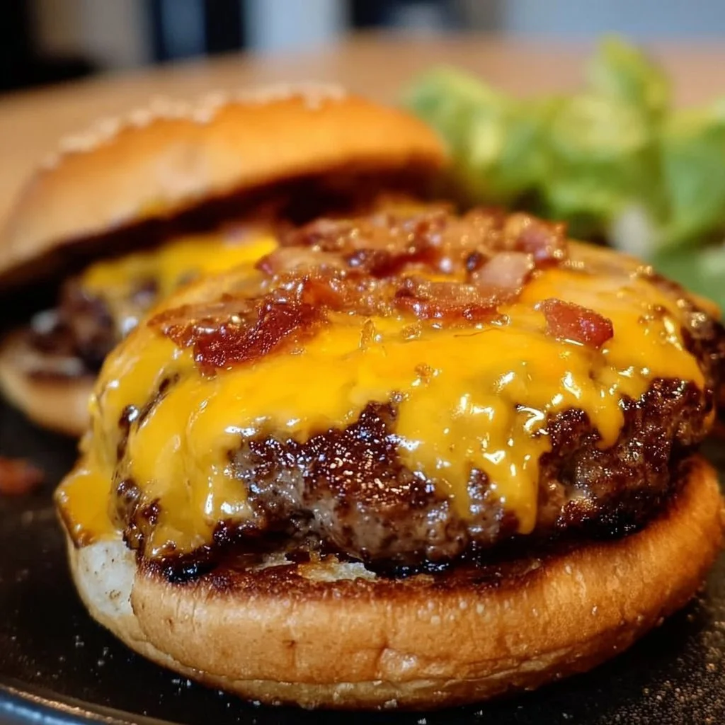 Delicious Crack Burgers ready to be served on a wooden platter