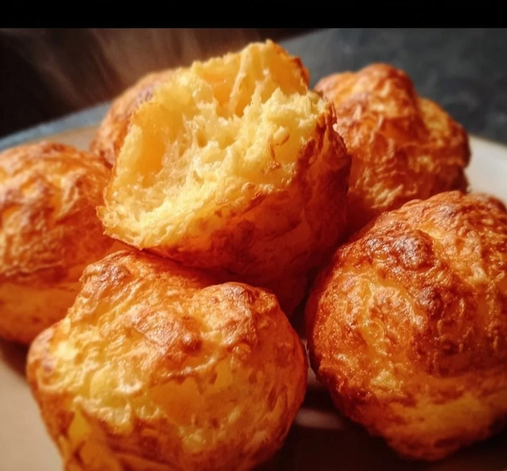 Crispy mashed potato cheese puffs served on a plate garnished with herbs