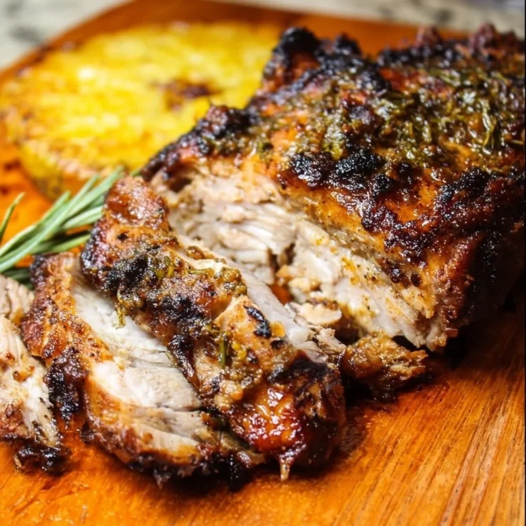Plate of delicious Cuban Mojo Pork garnished with herbs