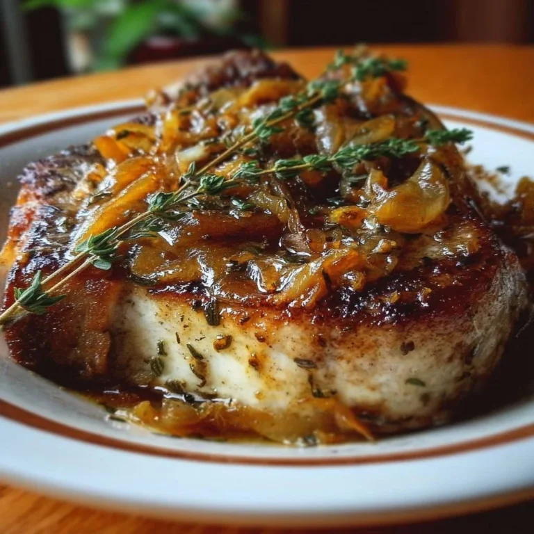 Delicious French Onion Pork Chops with caramelized onions and melted cheese