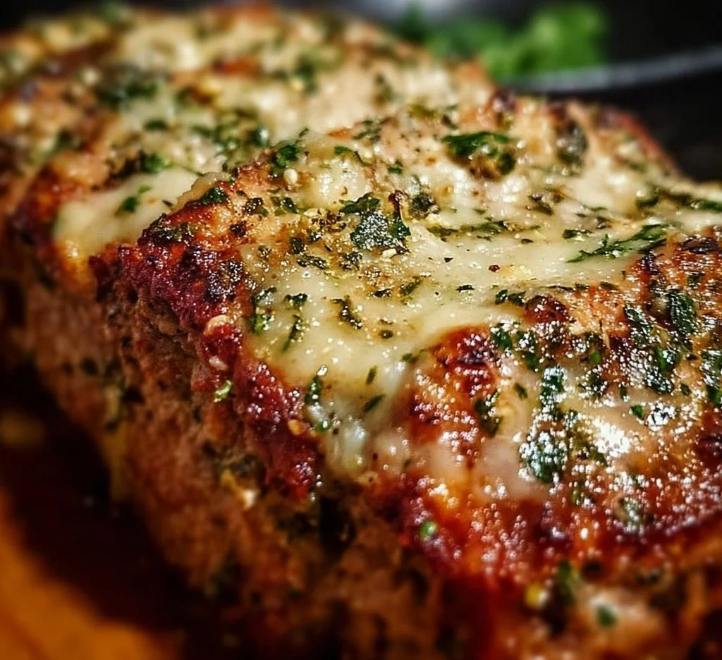 Delicious Garlic Parmesan Chicken Meatloaf served with herbs and spices