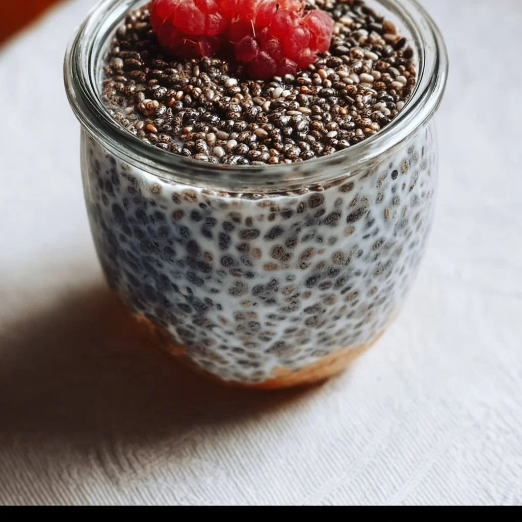 High Protein Chia Seed Pudding in a bowl topped with fresh fruits