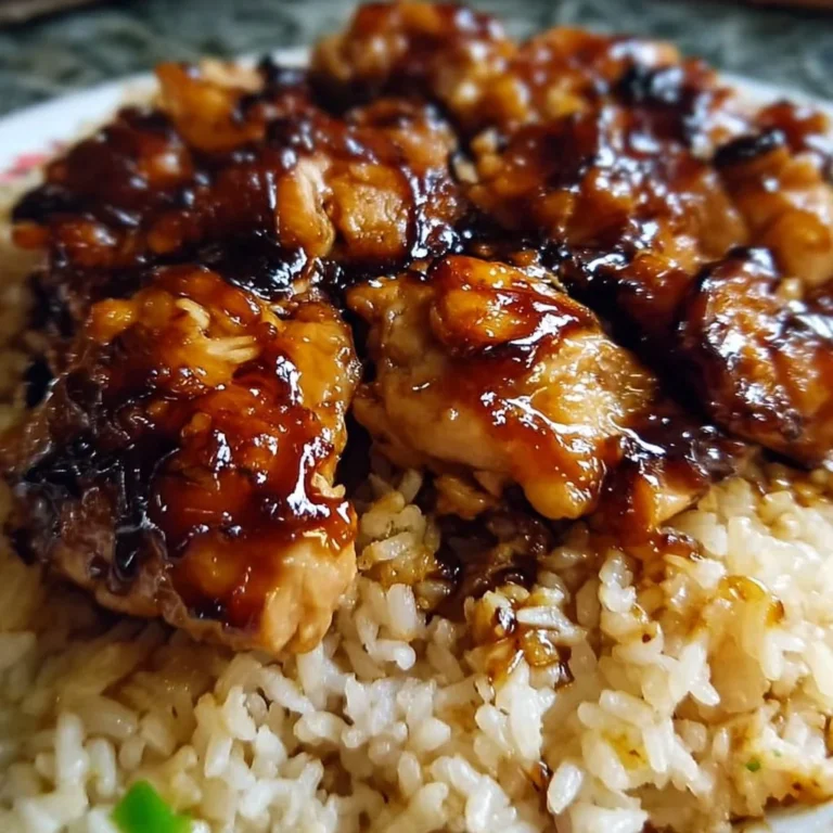 Delicious Honey BBQ Chicken served over a bed of fluffy rice.