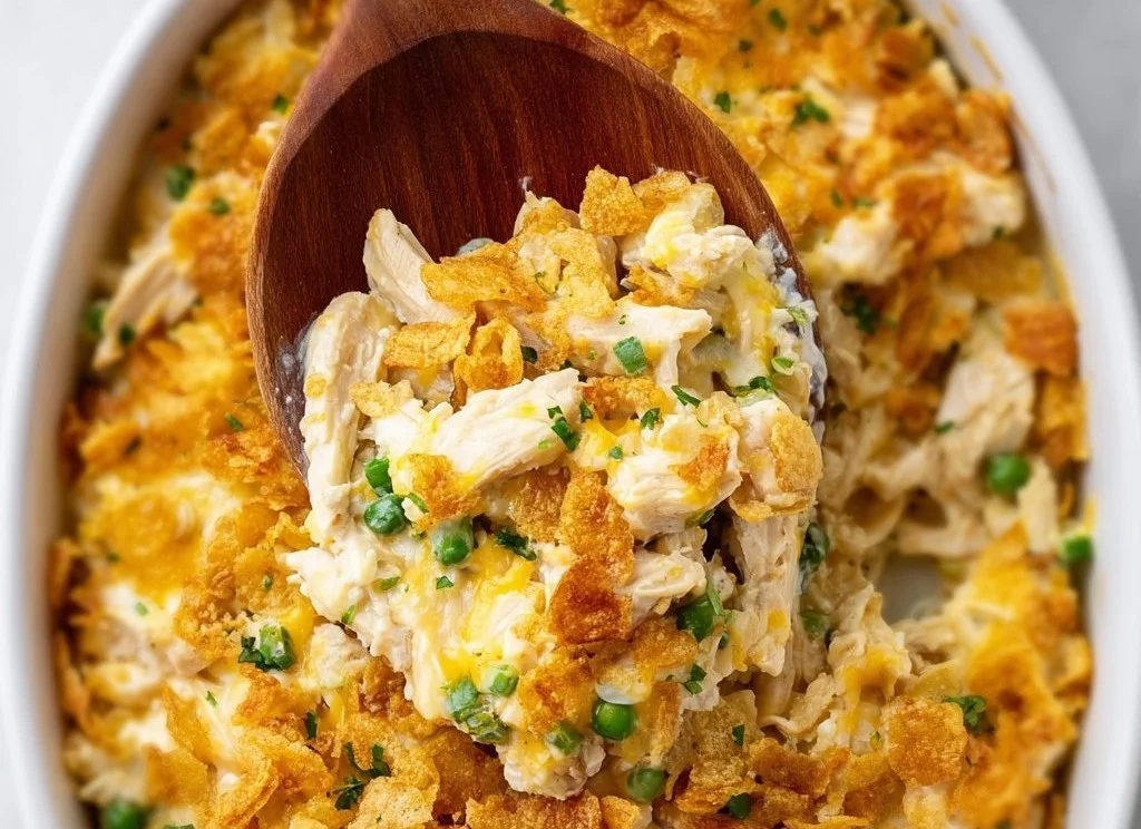Delicious Million Dollar Chicken Casserole served in a baking dish