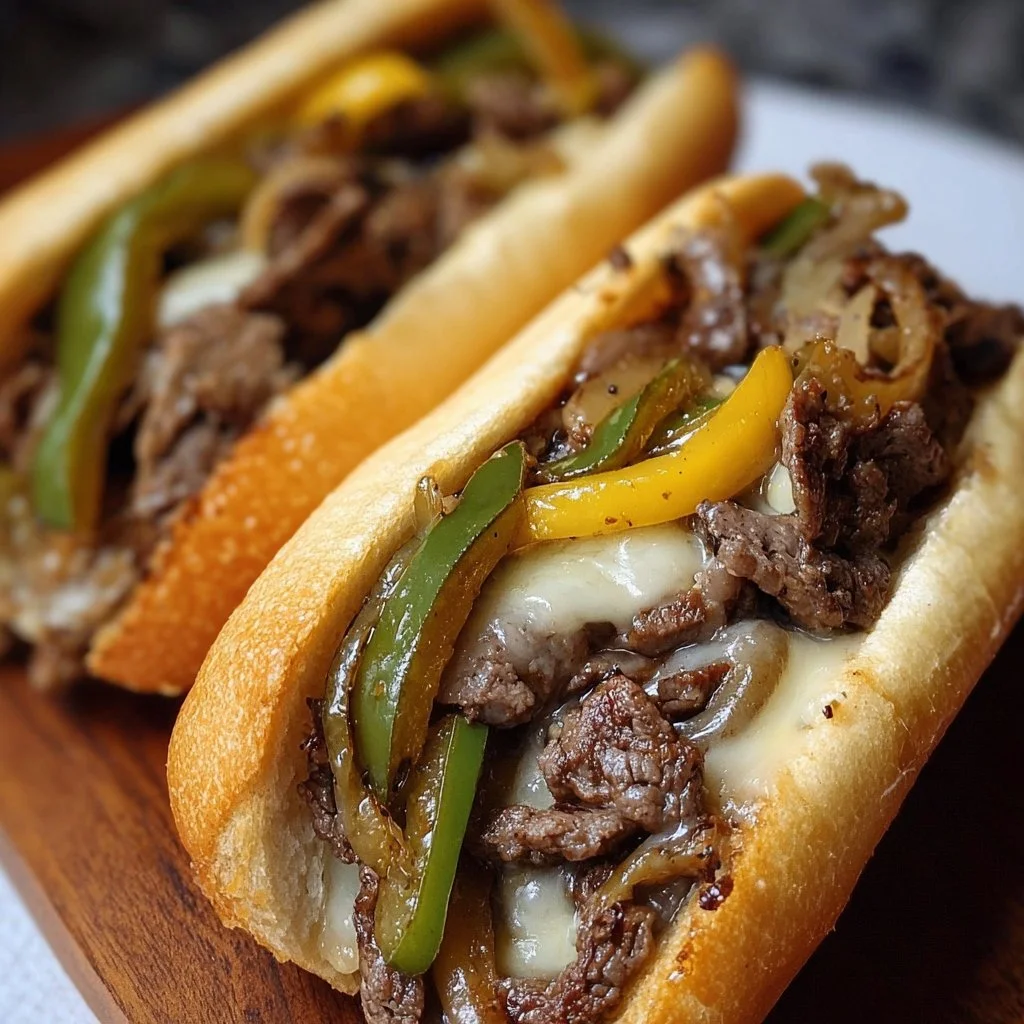 Homemade Philly Cheesesteak sandwich with delicious ingredients ready to eat.