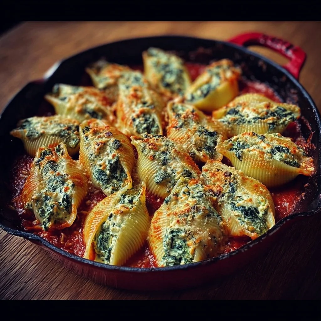 Delicious Spinach and Ricotta Stuffed Shells served in a bowl
