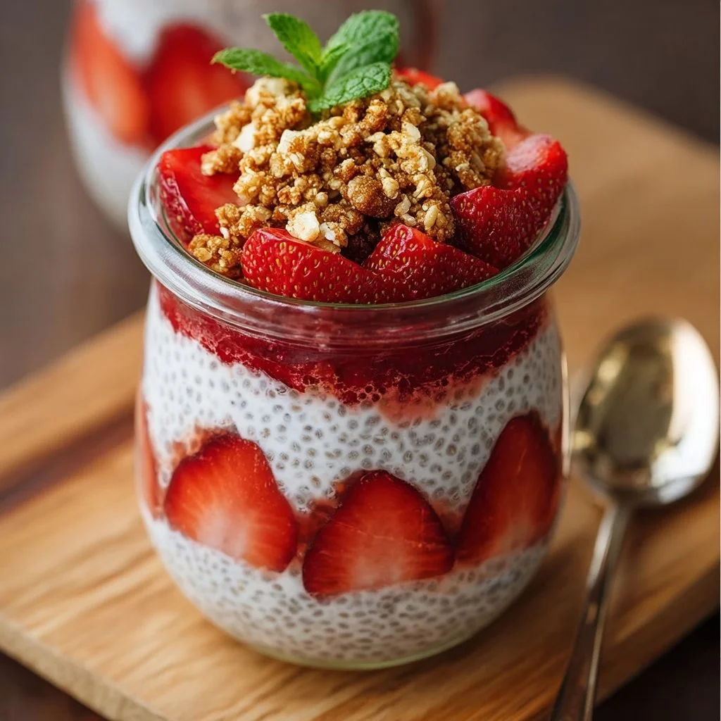 Strawberry Crumble Chia Pudding