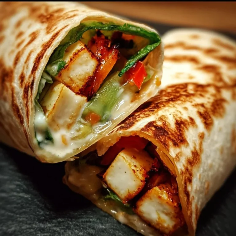 Sweet chili halloumi wraps on a plate with fresh vegetables
