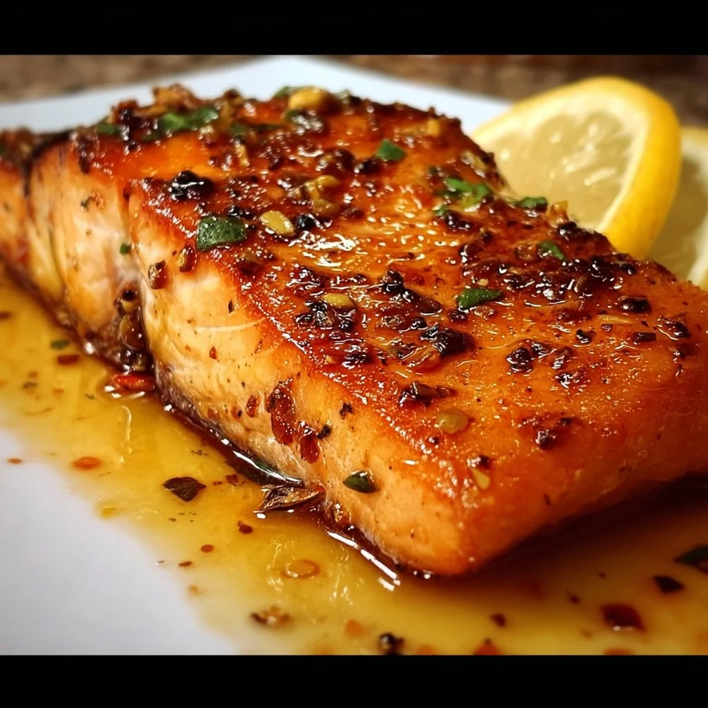 Delicious Texas Roadhouse Salmon served on a plate with garnish.