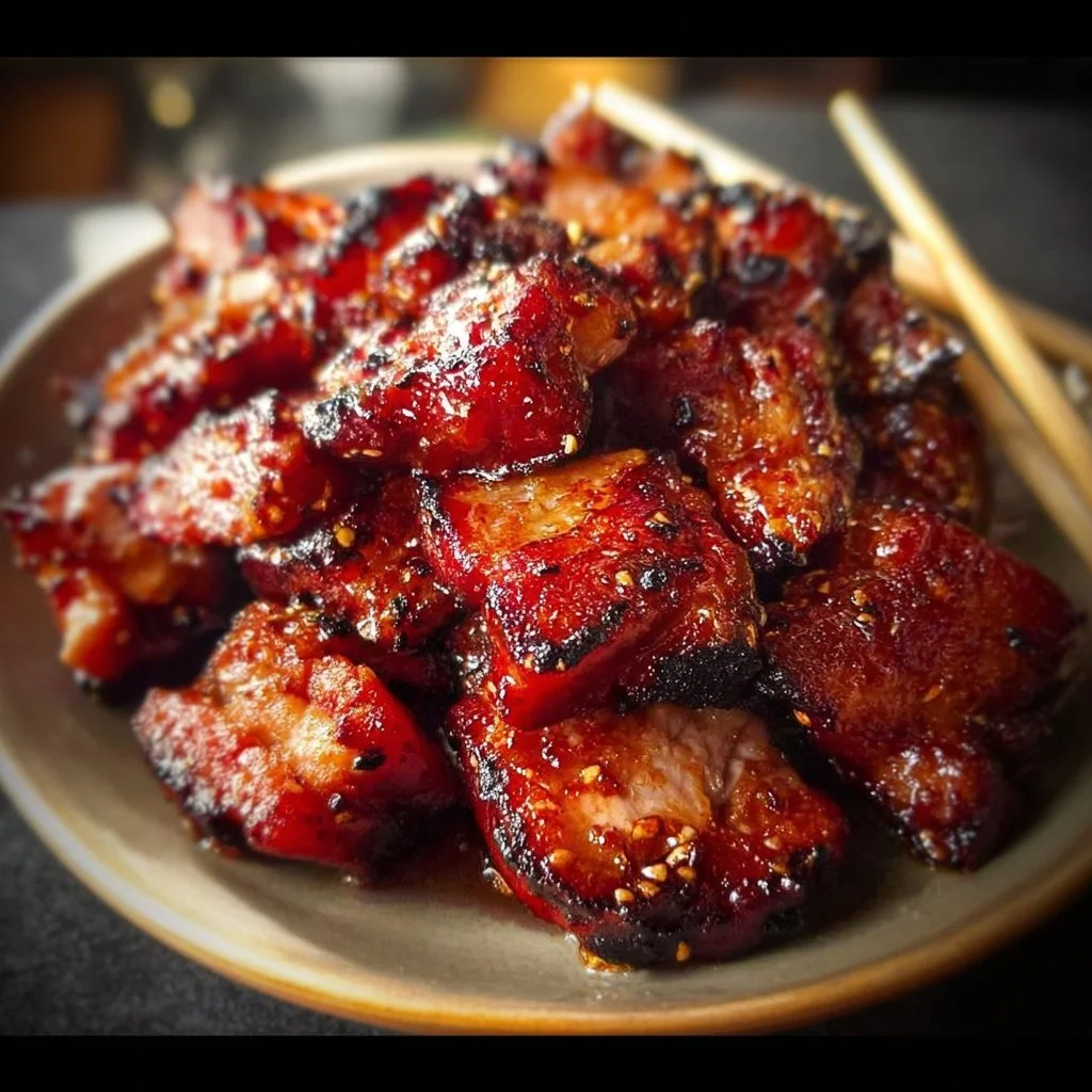 Delicious Chinese BBQ Pork served with steamed rice and vegetables.