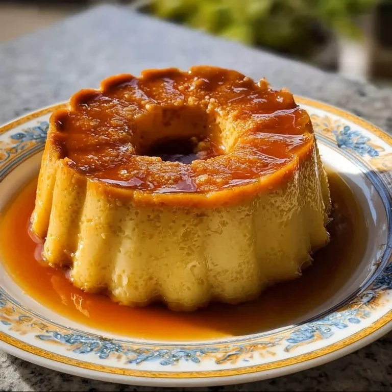 Delicious Coconut Caramel Flan dessert topped with rich caramel sauce