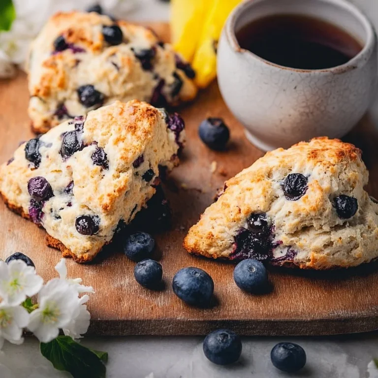 Easy gluten-free blueberry scones fresh out of the oven on a cooling rack.