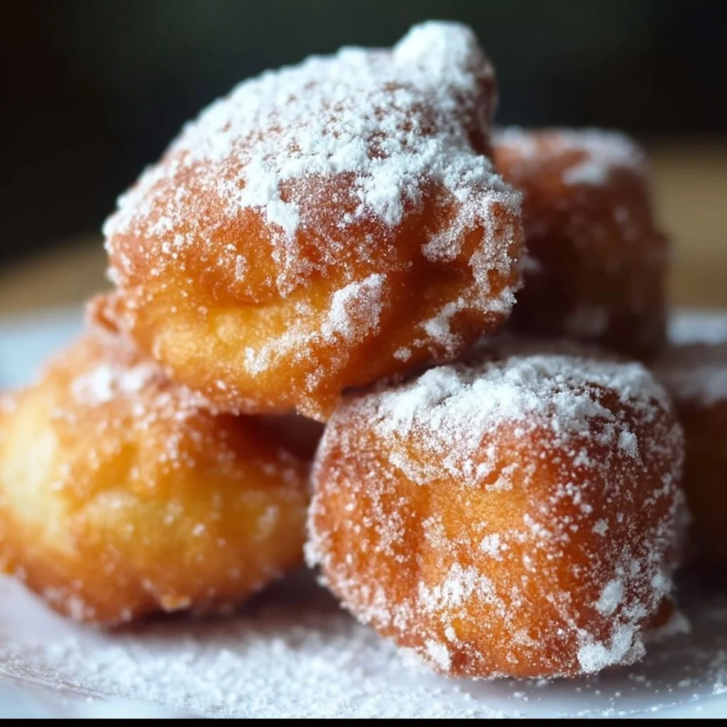Freshly made gluten-free beignets dusted with powdered sugar