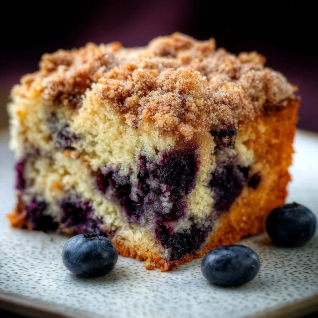 Delicious gluten-free blueberry coffee cake served on a plate