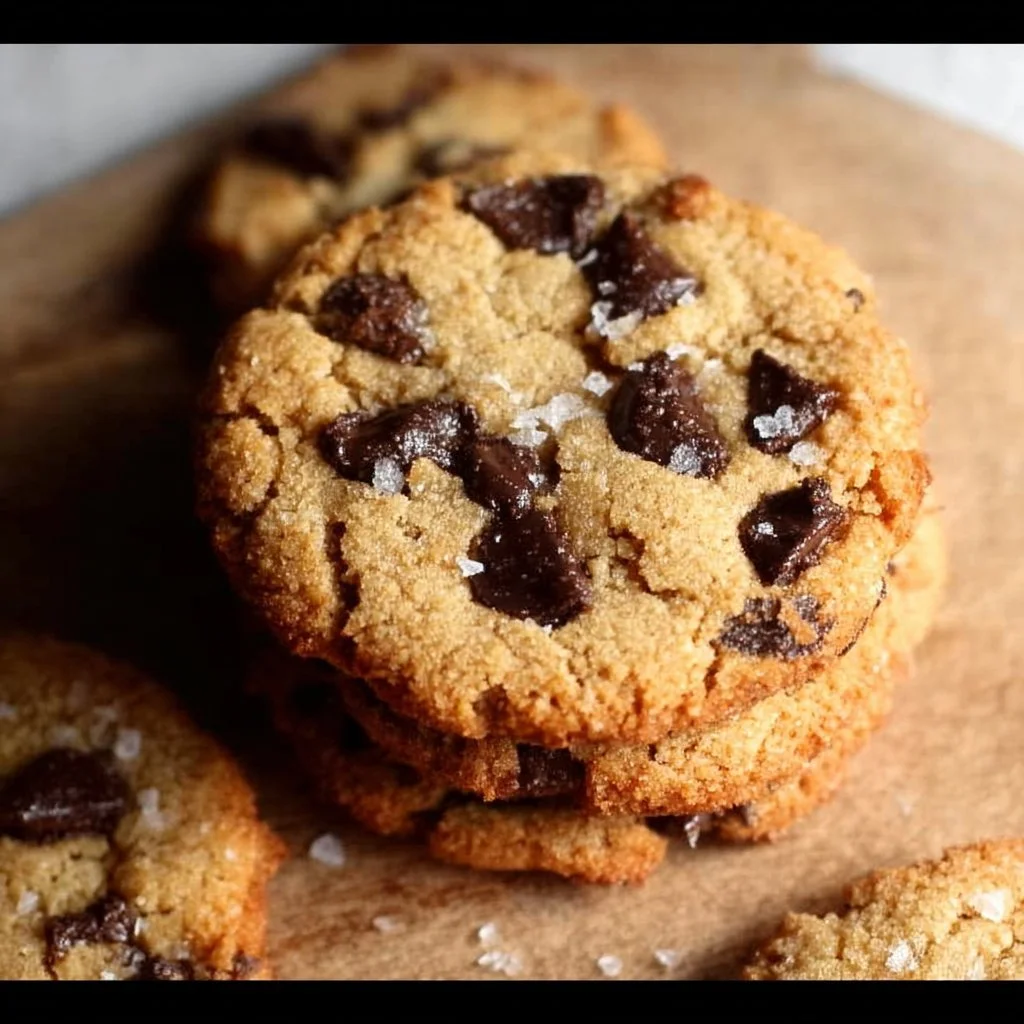 Gluten free chocolate chip cookies stacked on a plate, ready to enjoy