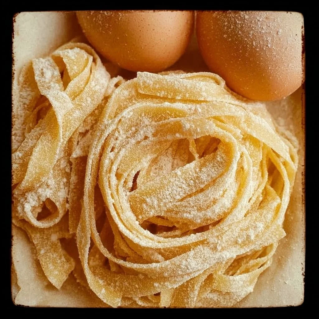 Delicious gluten-free egg noodles ready for cooking.