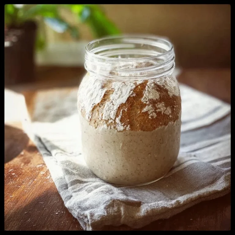 A gluten-free sourdough starter in a jar with flour and water ingredients.
