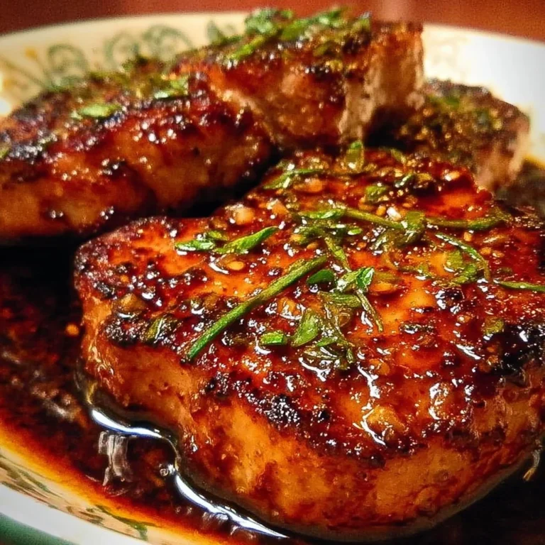 Deliciously glazed Honey Garlic Pork Chops served on a plate