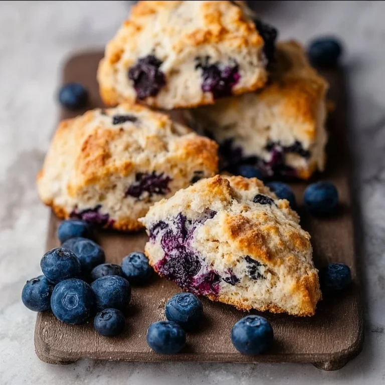 Moist gluten-free blueberry scones on a plate with fresh blueberries
