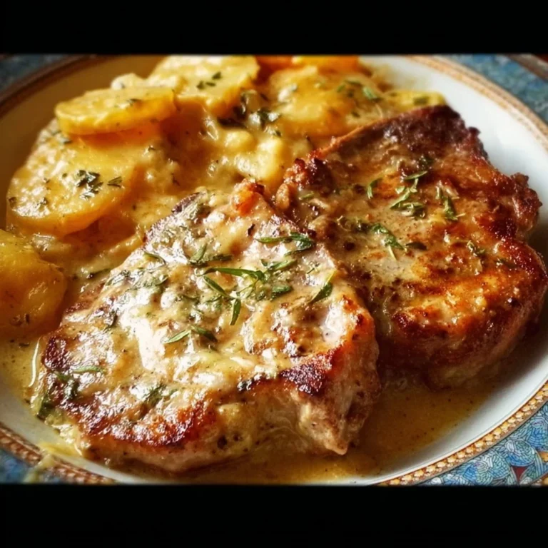 Delicious smothered pork chop casserole with scalloped potatoes