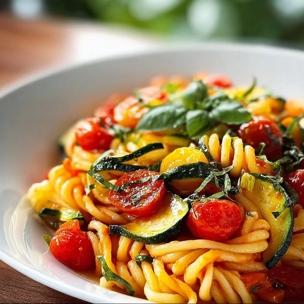 Gesunde Tomaten-Zucchini-Pasta mit frischen Zutaten