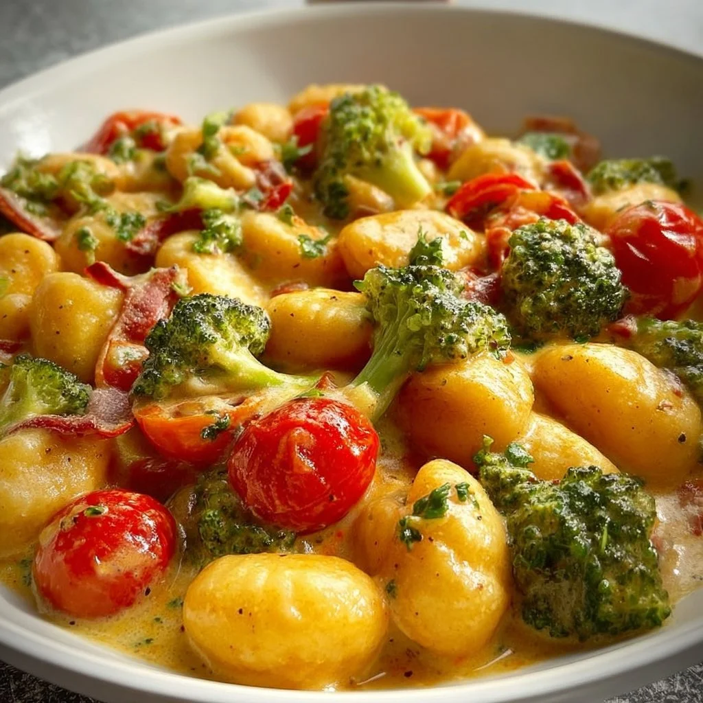 Gnocchi Pfanne mit Brokkoli und Tomaten in Pestorahm