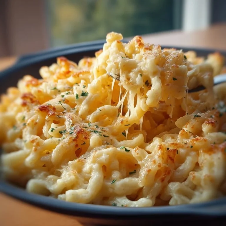 Käsespätzle aus der Heißluftfritteuse auf einem Teller serviert