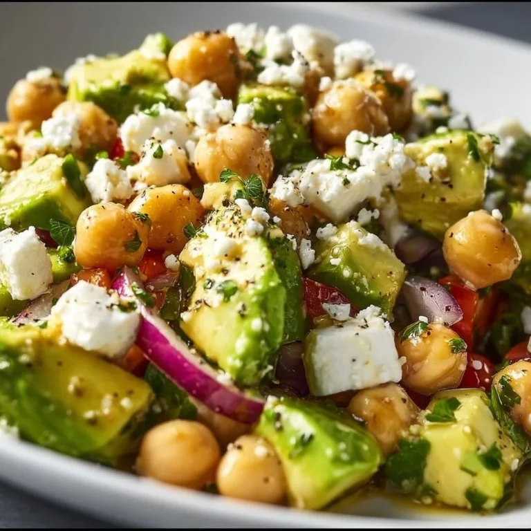 Kichererbsen Feta Avocado Salat in einer Schüssel mit frischem Gemüse.